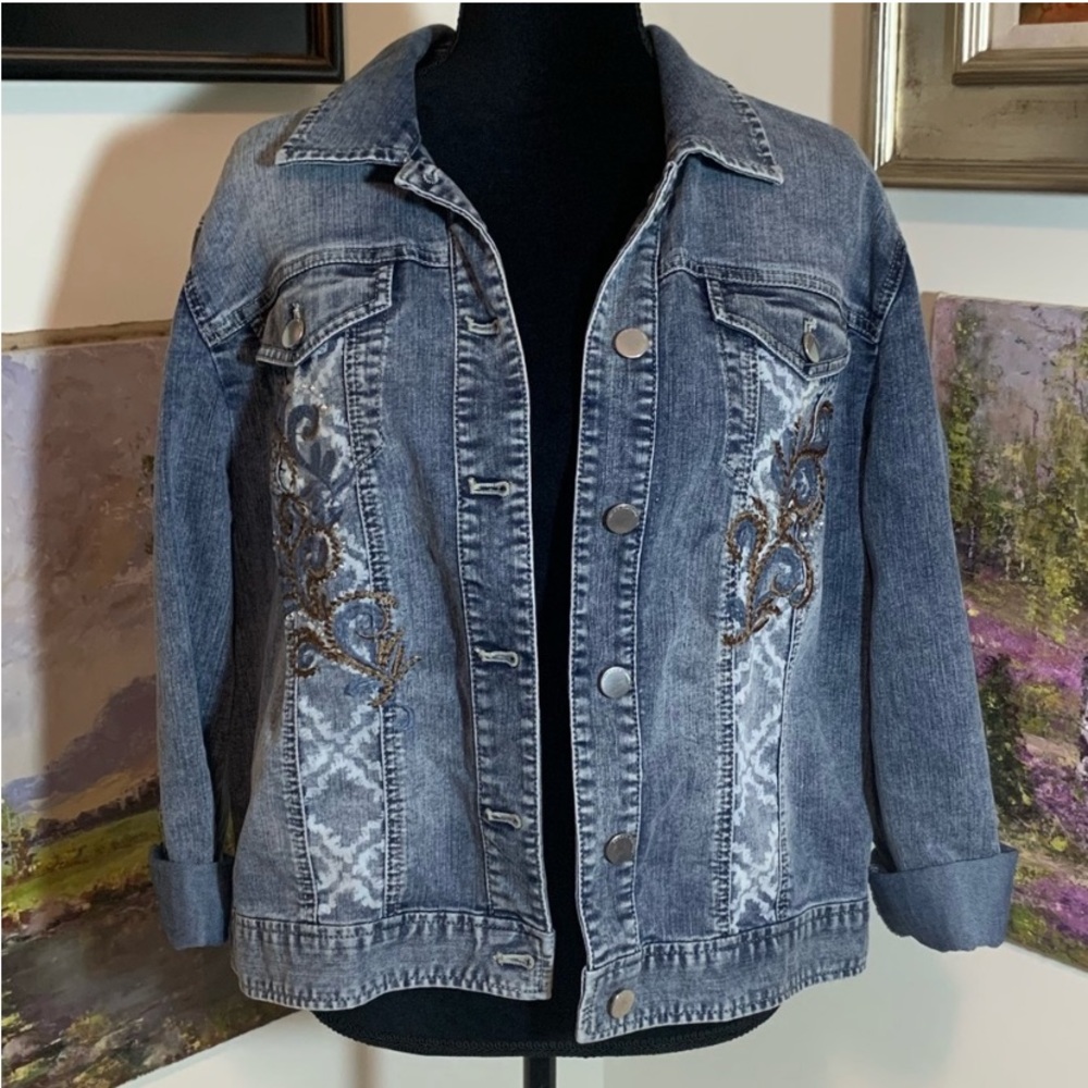 PLATINUM CHICO’S RARE Jean Jacket size 3 - Picture 7 of 7
